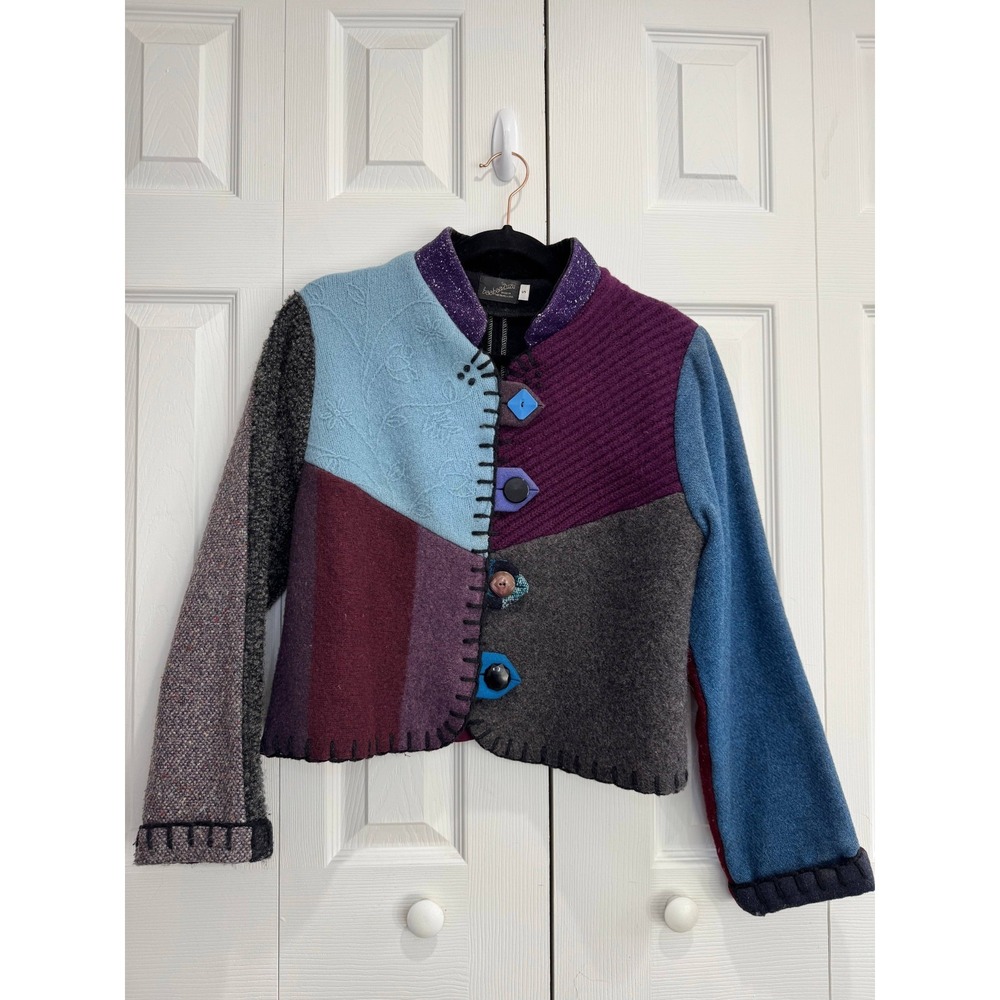 Baabaazuzu Upcycled Wool Patchwork Jacket Women's Small‎ Multicolor Long Sleeve